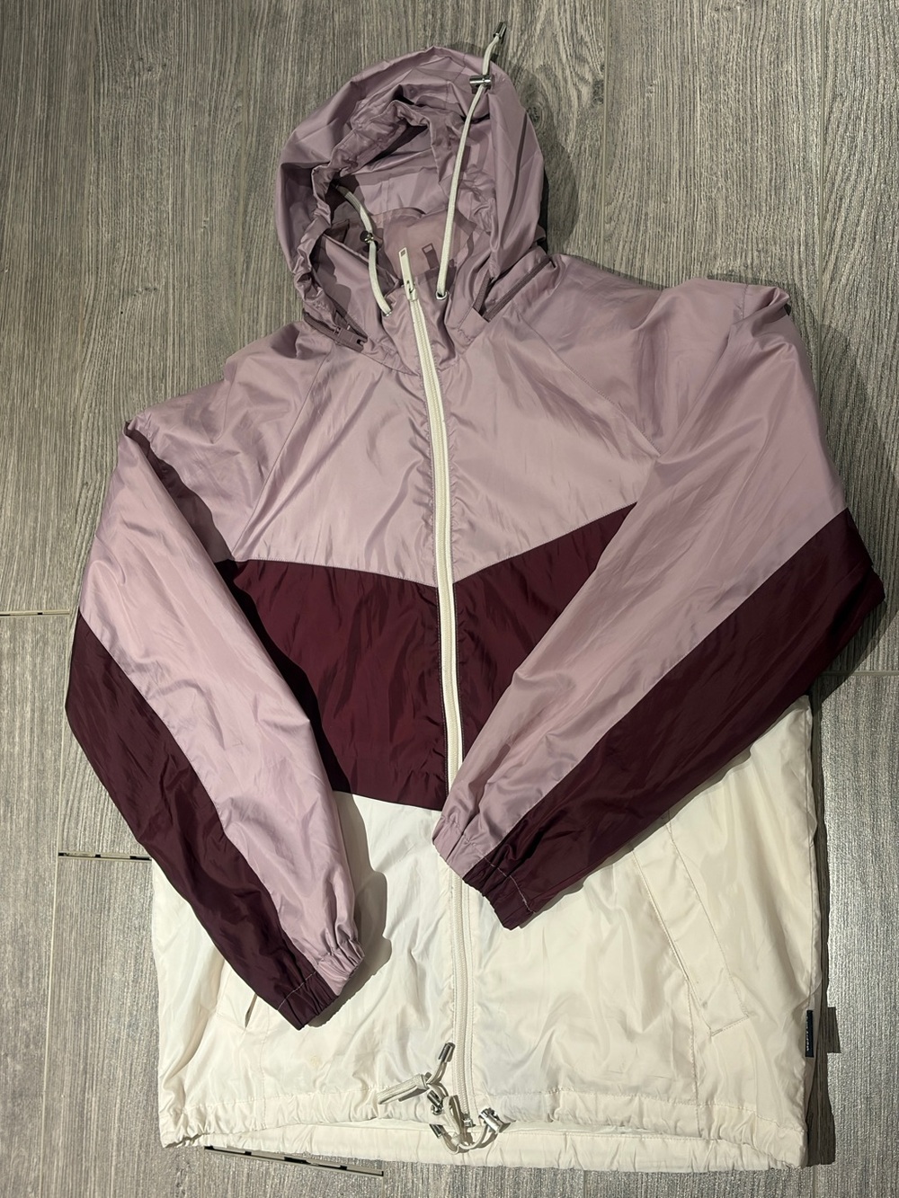 Frank & Oak Colorblock Hooded Jacket in Mauve, Wine & White